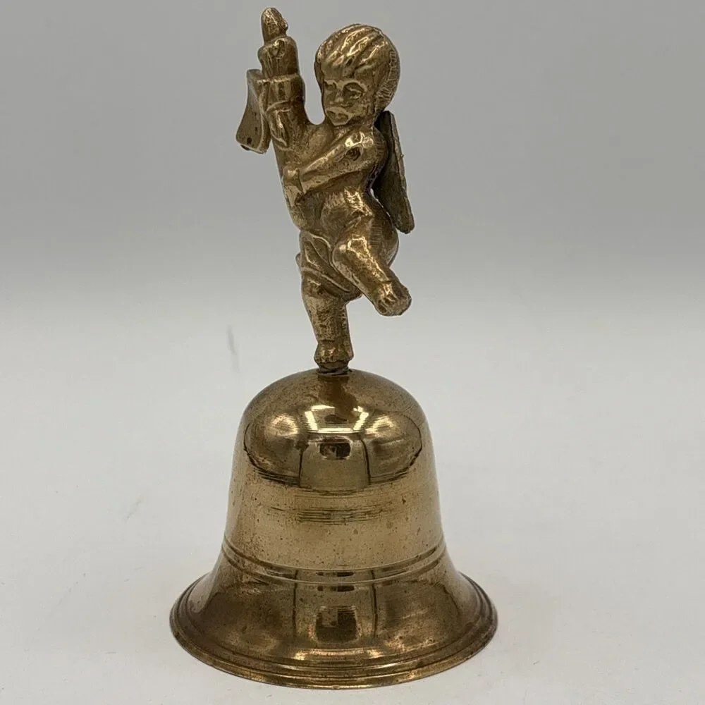 Vintage Brass Cherub Angel Bell Solid Brass Made in India Decorative